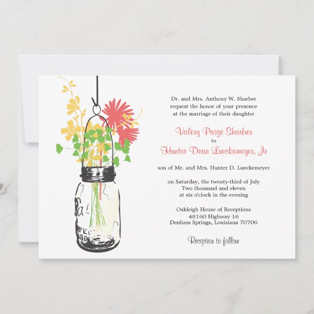 Wild flowers & Mason Jar Wedding Invitations (Front)