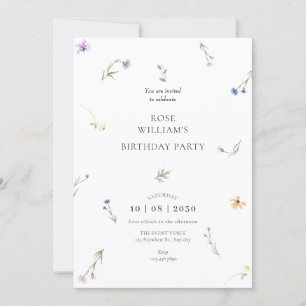 Wild flowers minimalist elegant birthday invitation