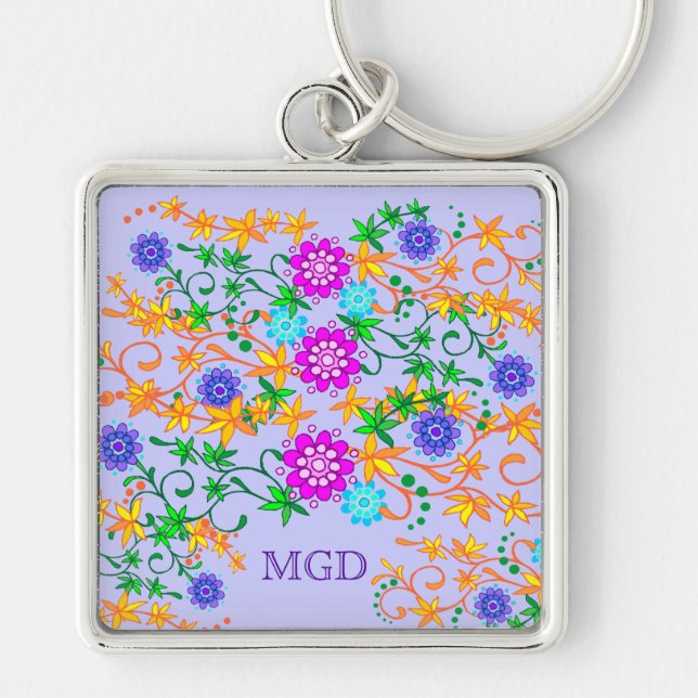 Wild flowers monogram premium keychain (Front)