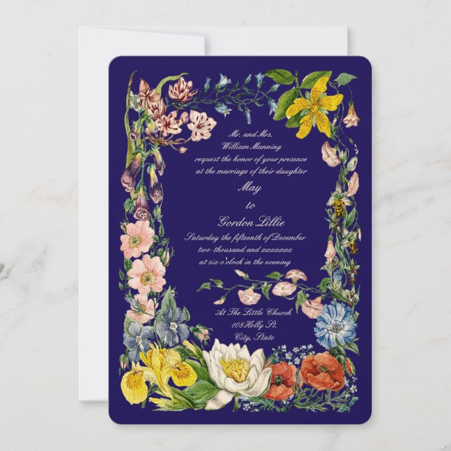 Wild Flowers Multi Coloured Botanical Art Border Invitation (Front)