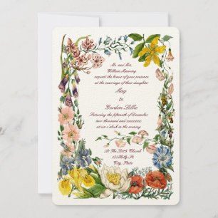 Wild Flowers Multi Coloured Botanical Art Border Invitation