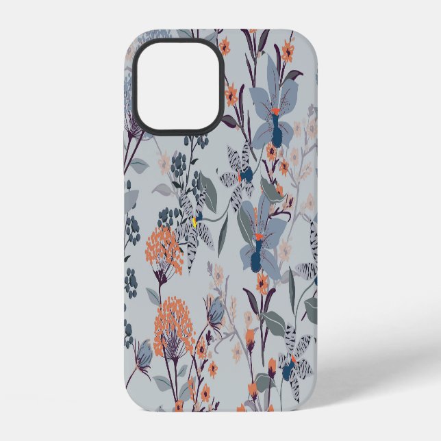 Wild flowers on blue, botanical pattern. iPhone case (Back)