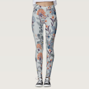 Wild flowers on blue, botanical pattern. leggings