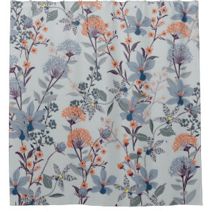 Wild flowers on blue, botanical pattern. shower curtain