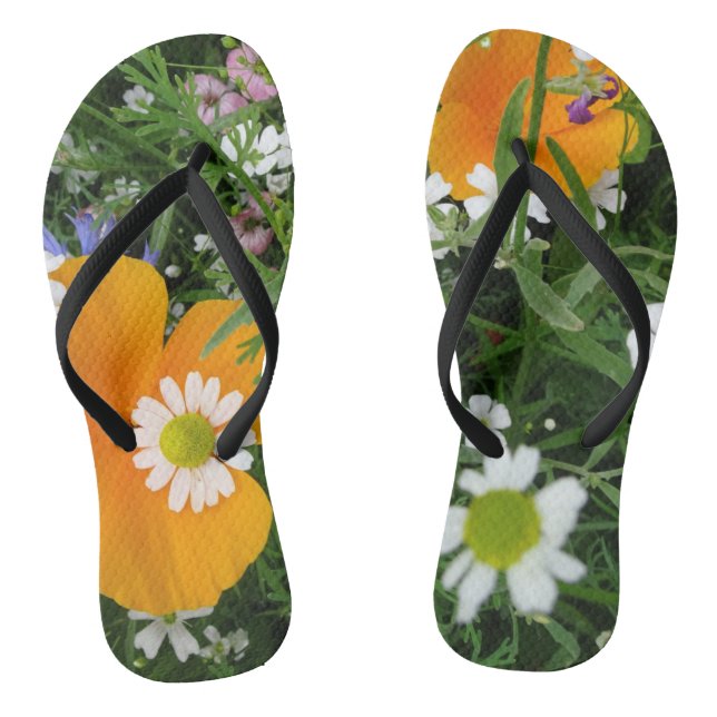Wild Flowers: Orange White Pink Flip Flops (Footbed)