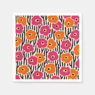 Wild Flowers Pattern Hot Pink and Orange Napkin