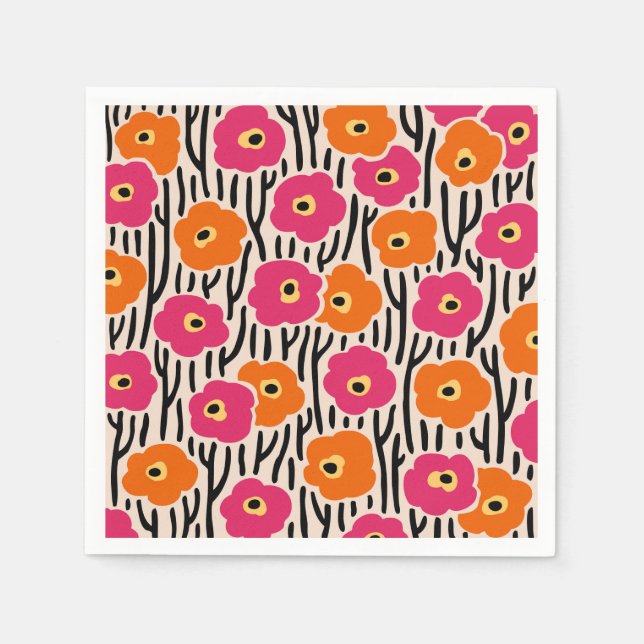 Wild Flowers Pattern Hot Pink and Orange Napkin (Front)