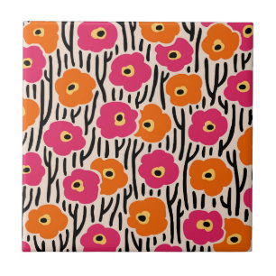 Wild Flowers Pattern Hot Pink and Orange Tile