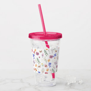 Wild Flowers Pink Colourful Clear Straw Tumbler
