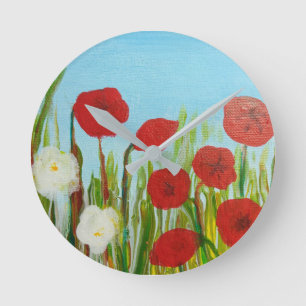 Wild flowers poppies and daisies round clock