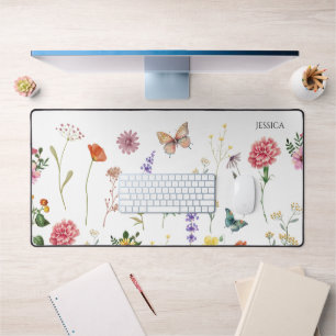Wild Flowers Pressed Floral Simple Name Desk Mat