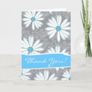Wild Flowers Print Turquoise Silver Floral Pattern Thank You Card