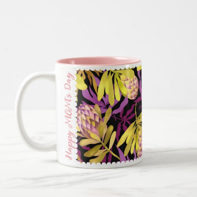 Wild Flowers Protea Purple Two-Tone Coffee Mug (Left)
