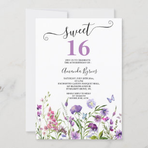 WILD FLOWERS PURPLE FLORAL MEADOW WATERCOLOR INVITATION