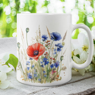 Wild flowers red poppies and blue corn flowers coffee mug