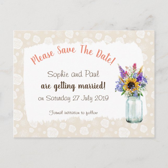 Wild Flowers Save The Date Postcard (Front)