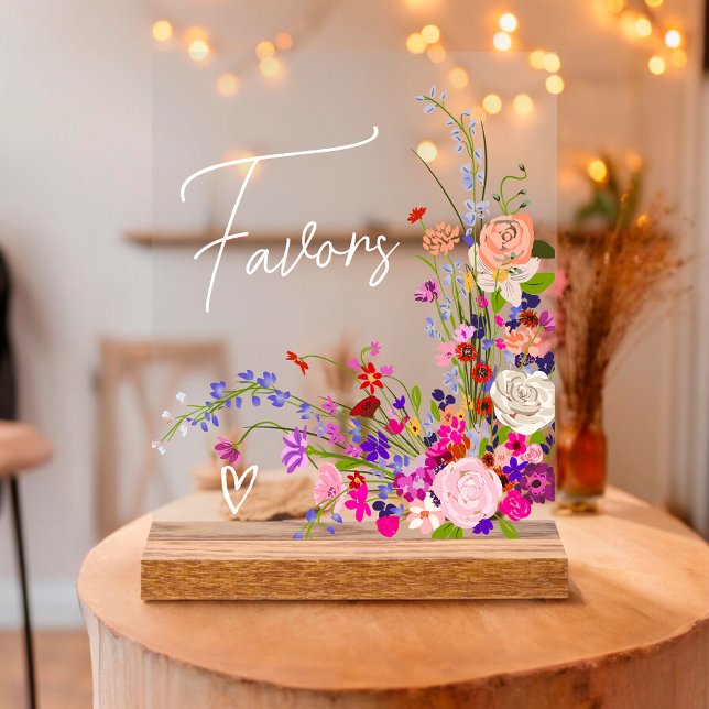 Wild flowers script favours bridal shower acrylic sign (Wild flowers script favors bridal shower acrylic sign)