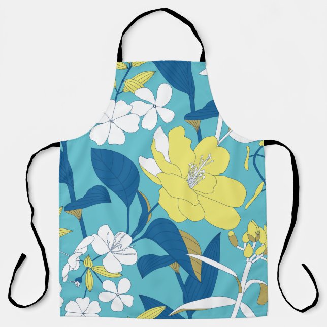 Wild flowers seamless pattern on white background  apron (Front)