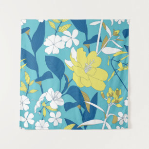 Wild flowers seamless pattern on white background tapestry