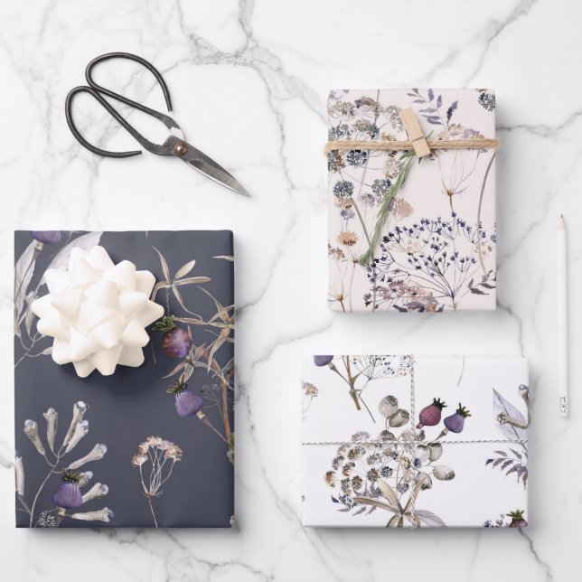 Wild Flowers Set of 3 Wrapping Paper Sheets (Front)