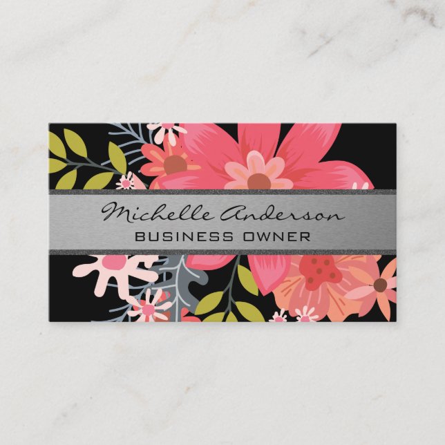Wild Flowers Silver Band Business Card (Front)