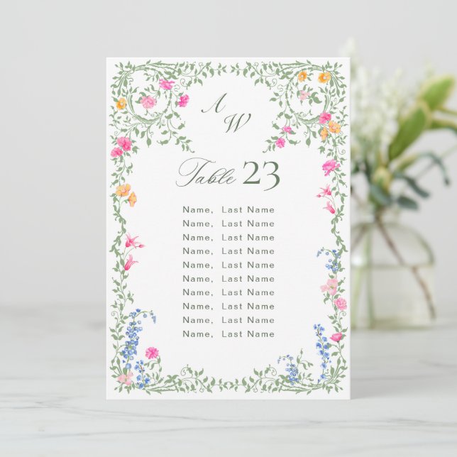 Wild Flowers Table Number Cards Seating Chart (Standing Front)