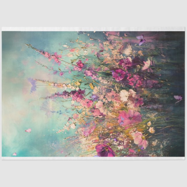 Wild Flowers, Vibrant Abstract Landscape Tissue Paper (Front)