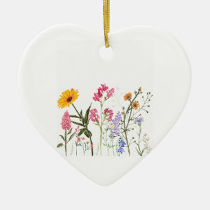 Wild Flowers , Vintage Botanical Pastel Floral Ceramic Tree Decoration