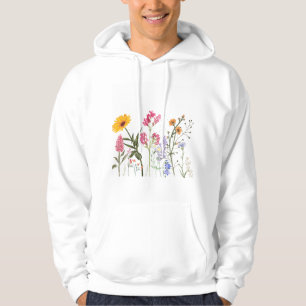 Wild Flowers , Vintage Botanical Pastel Floral Hoodie