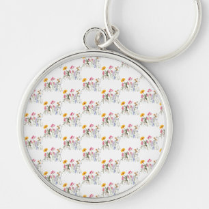 Wild Flowers , Vintage Botanical Pastel Floral Key Ring