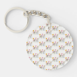 Wild Flowers , Vintage Botanical Pastel Floral  Key Ring