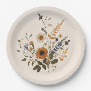 Wild Flowers Vintage Floral Bunch Bohemian Wedding Paper Plate