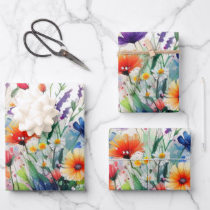 Wild Flowers Watercolor Birthday Bridal Shower  Wrapping Paper Sheet