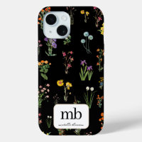 Wild flowers Watercolor Black Botanical Floral