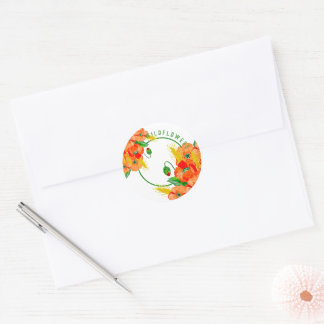 Wild flowers watercolor classic round sticker