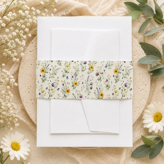 Wild Flowers Watercolor Floral Wedding Pattern Invitation Belly Band