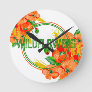 Wild flowers watercolor round clock
