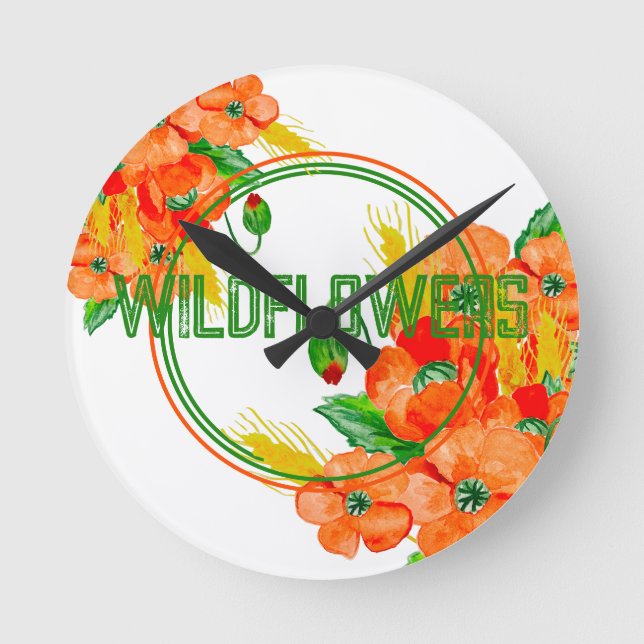 Wild flowers watercolor round clock (Front)