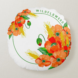 Wild flowers watercolor round cushion
