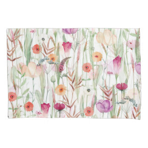 Wild Flowers Watercolor Seamless Design Pillowcase
