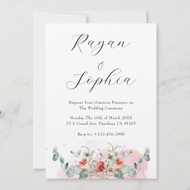Wild flowers watercolor wedding invites (Front)