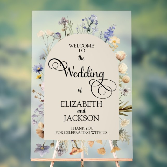 Wild Flowers Wedding Acrylic Welcome Sign (Neutral)