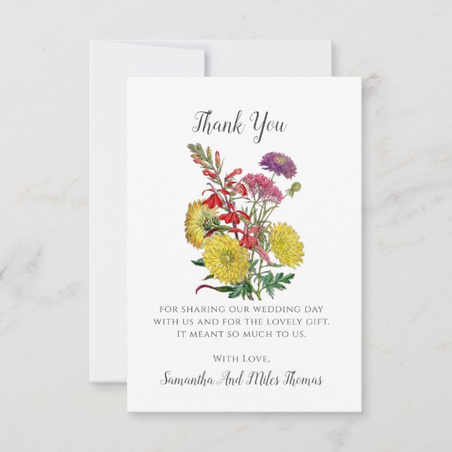 Wild Flowers Wedding Flat Thank You Card (Front)