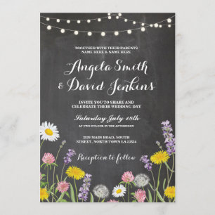 Wild Flowers Wedding Invitations Chalk Lights