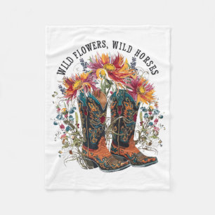 Wild Flowers - Wild Horses Cowgirl Boot Western Fl Fleece Blanket