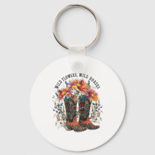 Wild Flowers - Wild Horses Cowgirl Boot Western Fl Key Ring