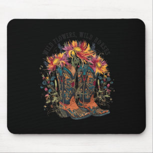 Wild Flowers - Wild Horses Cowgirl Boot Western Fl Mouse Mat