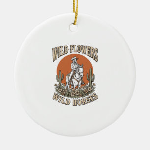 Wild Flowers Wild Horses Western Cowgirl Shirt Des Ceramic Tree Decoration
