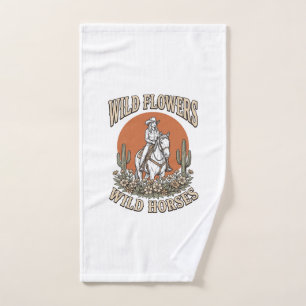 Wild Flowers Wild Horses Western Cowgirl Shirt Des Hand Towel