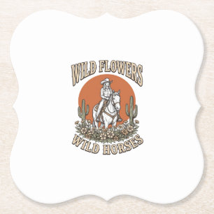 Wild Flowers Wild Horses Western Cowgirl Shirt Des Paper Coaster